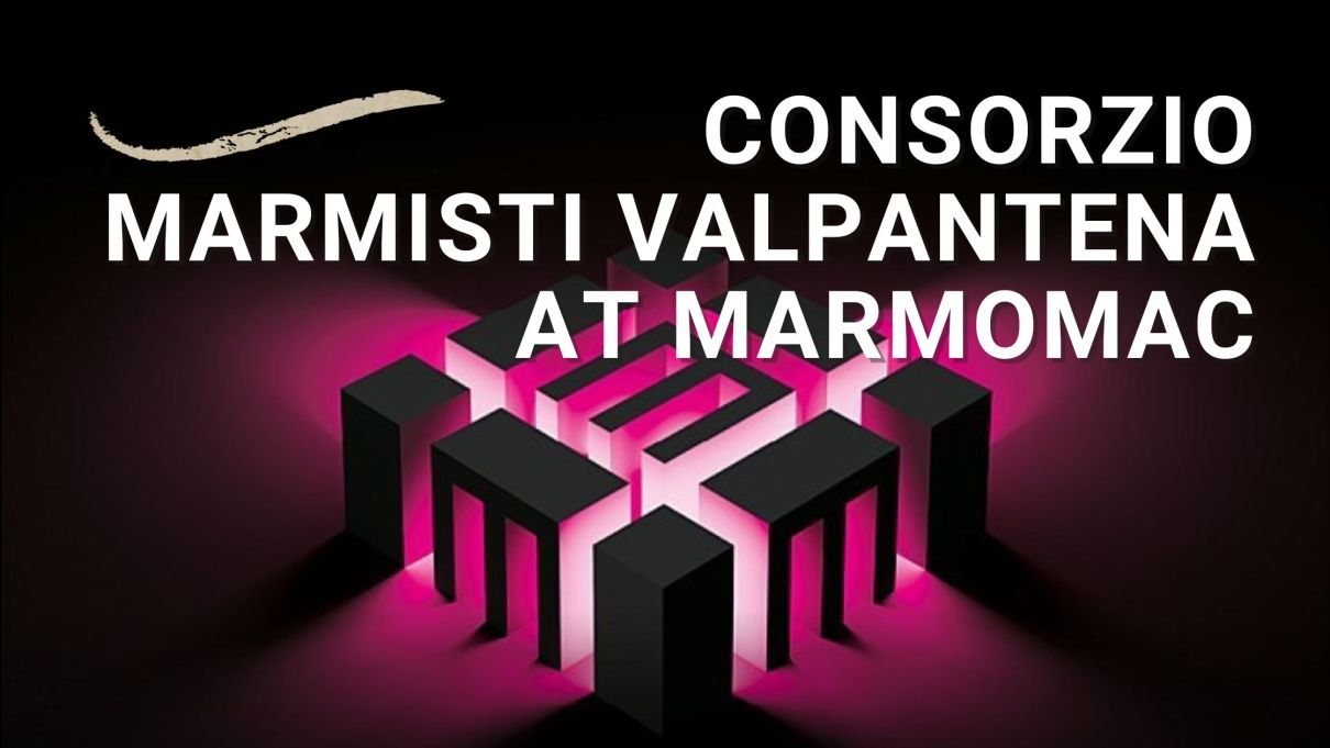 Marmomac logo in three dimensions forming a cube