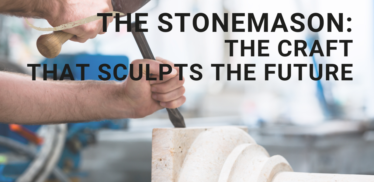 Marver with hammer and chisel working on a natural stone column